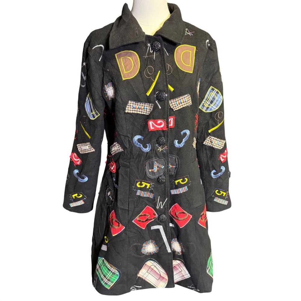 Dy Design Patchwork Wool Coat Womens M Black Vintage Whimsigoth Indie Good